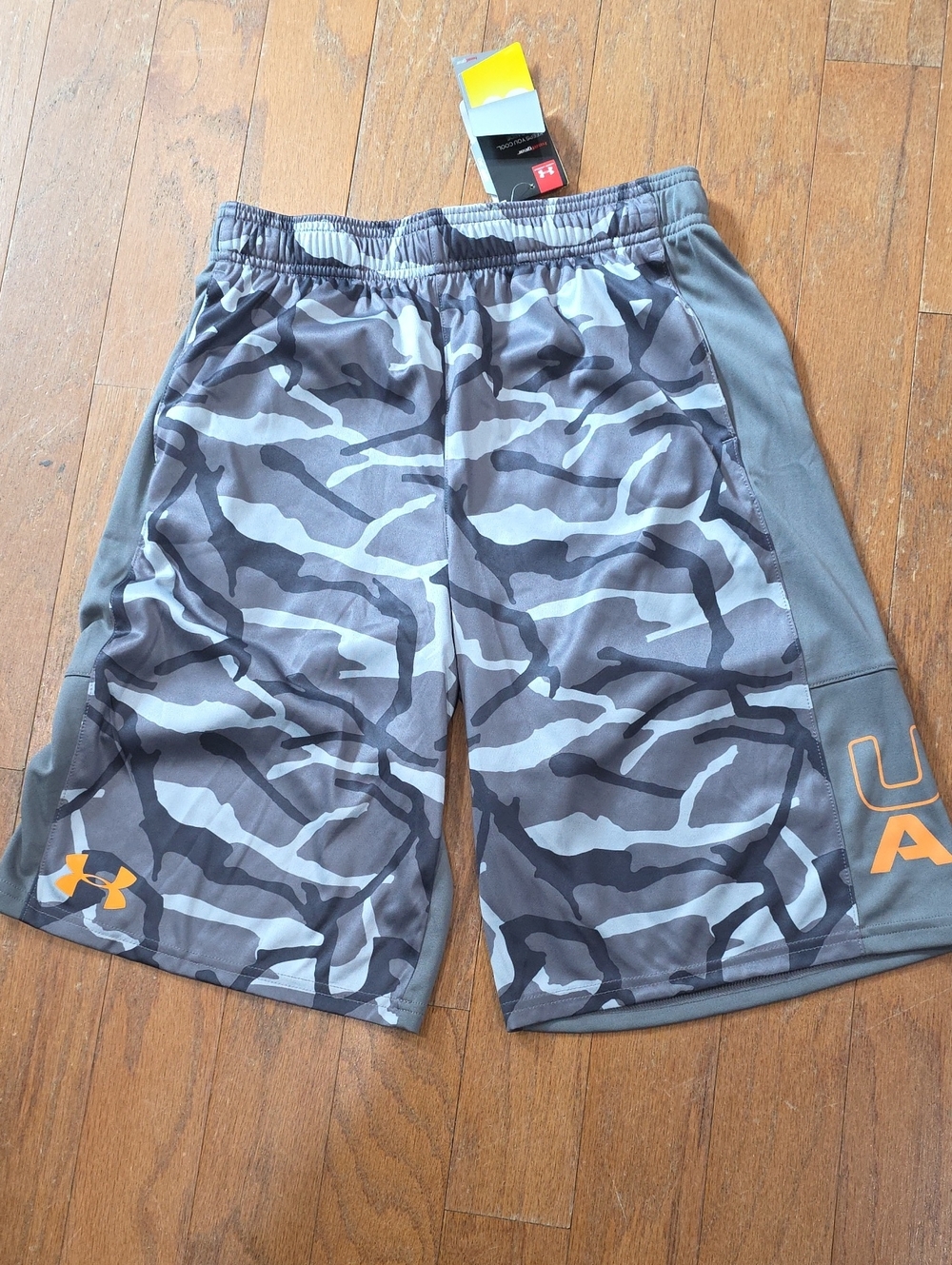 Under‎ Armour  Gray Camo Athletic Shorts with Orange Logo